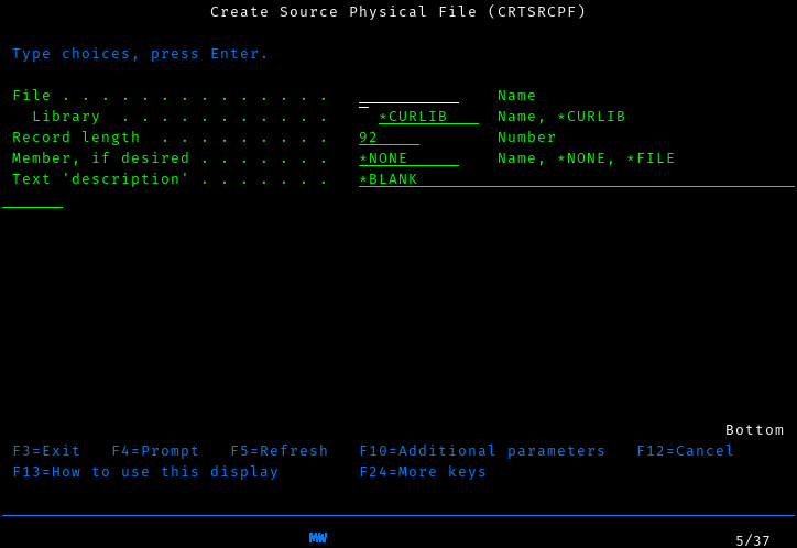 CRTSRCPF Prompt